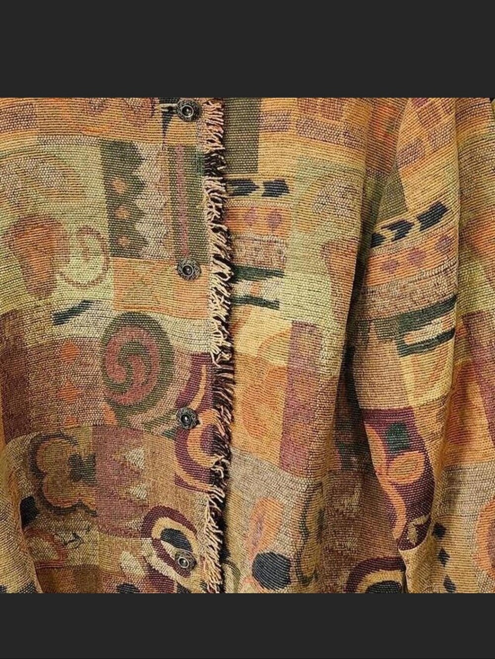 Vintage Canvas Coat Patterned Patchwork Jacket Size Large Fall Boho Southwestern - Picture 3 of 7